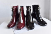 Bottines brillantes en cuir verni à talon carré